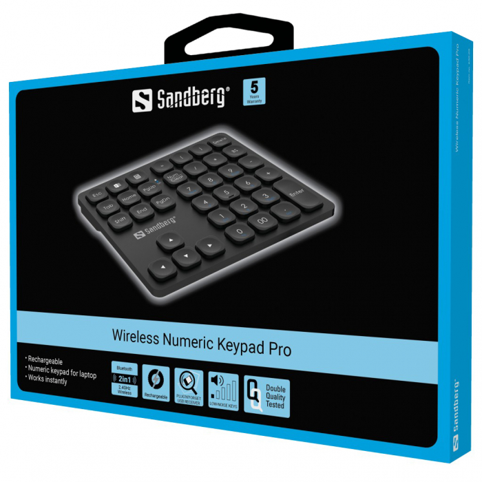 Tastatură Numerică Wireless Sandberg Pro – 36 Taste, Dual Mode 2.4GHz & Bluetooth, Baterie Reîncărcabilă [6]