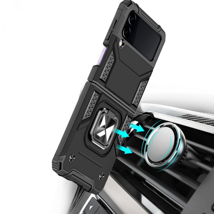 Husa Wozinsky Ring Armor pentru husa blindata Samsung Galaxy Z Flip 4 suport magnetic inel aur roz [4]