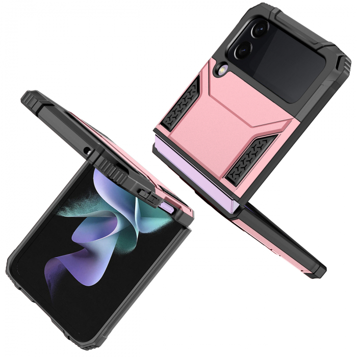Husa Wozinsky Ring Armor pentru husa blindata Samsung Galaxy Z Flip 4 suport magnetic inel aur roz [2]