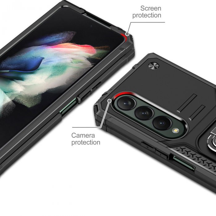 Husa Wozinsky Ring Armor pentru Samsung Galaxy Z Fold 4 husa blindata suport magnetic inel negru [2]