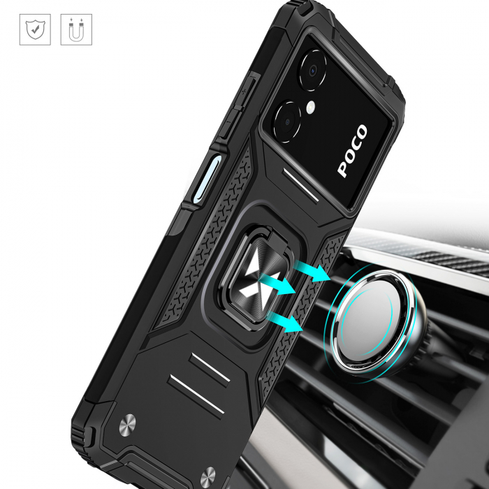 Husa Wozinsky Ring Armor pentru husa blindata Xiaomi Poco C40 suport magnetic inel negru [7]