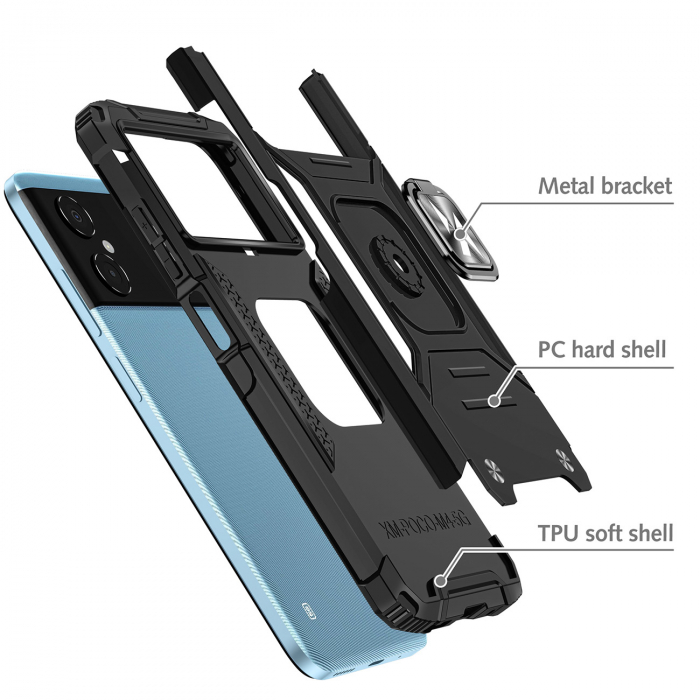 Husa Wozinsky Ring Armor pentru husa blindata Xiaomi Poco C40 suport magnetic inel negru [3]
