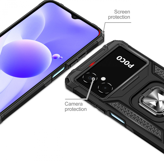Husa Wozinsky Ring Armor pentru husa blindata Xiaomi Poco C40 suport magnetic inel negru [2]