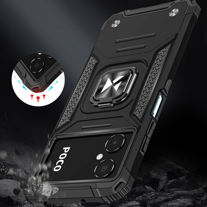 Husa Wozinsky Ring Armor pentru husa blindata Xiaomi Poco C40 suport magnetic inel negru [6]