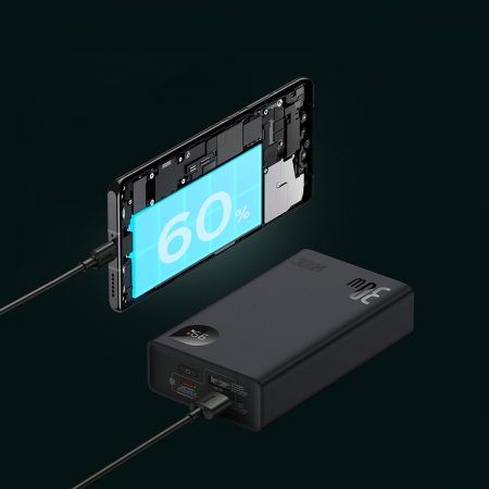 Baseus Adaman2 powerbank with digital display 20000mAh 30W 2 x USB / 1x USB Type C Power Delivery Quick Charge SCP, Oppo Super VOOC black (PPAD050101) [2]