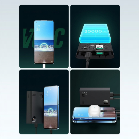 Baseus Adaman2 powerbank with digital display 20000mAh 30W 2 x USB / 1x USB Type C Power Delivery Quick Charge SCP, Oppo Super VOOC black (PPAD050101) [10]