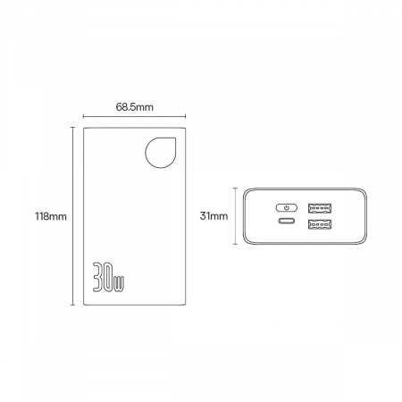 Baseus Adaman2 powerbank with digital display 20000mAh 30W 2 x USB / 1x USB Type C Power Delivery Quick Charge SCP, Oppo Super VOOC black (PPAD050101) [12]