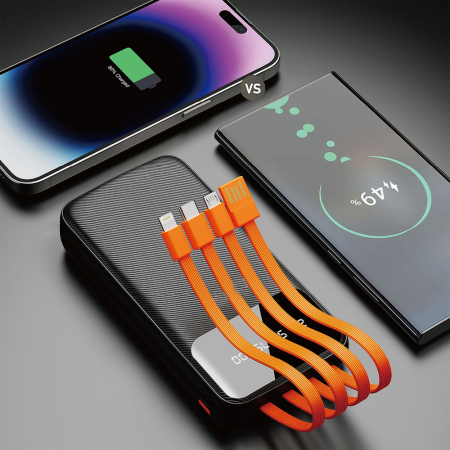 Baterie externă Dudao K6Pro 10000mAh – Cabluri Încorporate USB/USB-C/Lightning, Încărcare Rapidă, Negru [3]