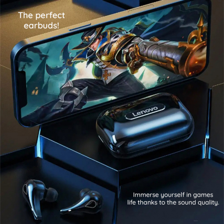 Căști wireless Lenovo (LP3) - Bluetooth 5.0, afișaj LED, IPX5 rezistent la apă - negru [1]