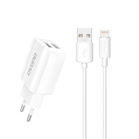 Dudao EU incarcator 2x USB 5V / 2.4A + Lightning cable white (A2EU + Lightning white) [0]