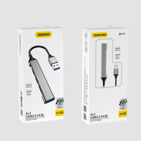 Dudao HUB 4in1 USB-A - 4x USB-A (3 x USB2.0 / USB3.0) 6.3cm black (A16B) [9]