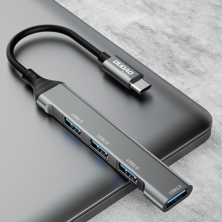 Dudao HUB 4in1 USB-C - 4x USB-A (3 x USB2.0 / USB3.0) 6.3cm black (A16T) [1]