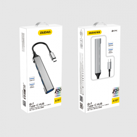 Dudao HUB 4in1 USB-C - 4x USB-A (3 x USB2.0 / USB3.0) 6.3cm black (A16T) [4]