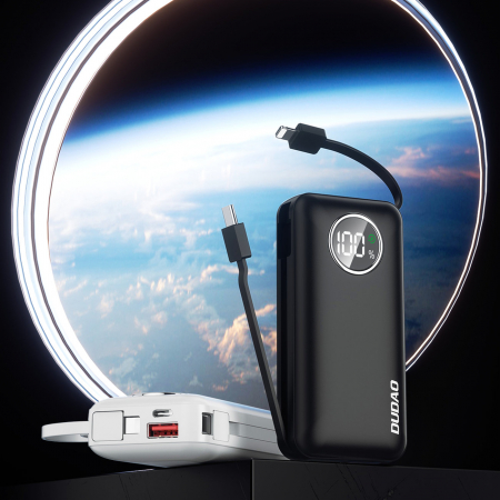 Dudao powerbank 10000mAh 1xUSB-A / 1xUSB-C 22.5W with built-in cable 1xLightning / 1xUSB-C black (K15sB) [1]