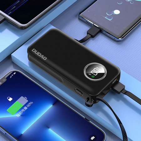 Dudao powerbank 10000mAh 1xUSB-A / 1xUSB-C 22.5W with built-in cable 1xLightning / 1xUSB-C black (K15sB) [3]