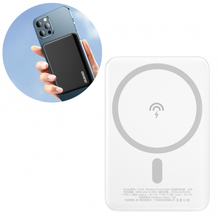 Dudao wireless powerbank MagSafe 10W (5W Magsafe) 5000mAh + metal adapter ring for magnetic charging white (K14S) [0]