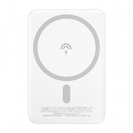 Dudao wireless powerbank MagSafe 10W (5W Magsafe) 5000mAh + metal adapter ring for magnetic charging white (K14S) [1]