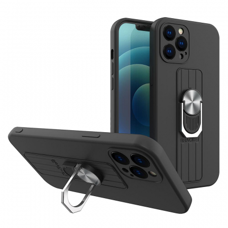 Huse telefoane mobile / Folie de protecţie - Husa Ring Case din silicon cu prindere pentru degete si suport pentru Samsung Galaxy A22 4G albastru