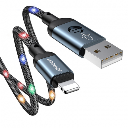 Lightning - Cablu de date durabil Joyroom Cablu USB - Lightning cu iluminare de fundal LED 2,4A 1,2m gri (S-1230N16)