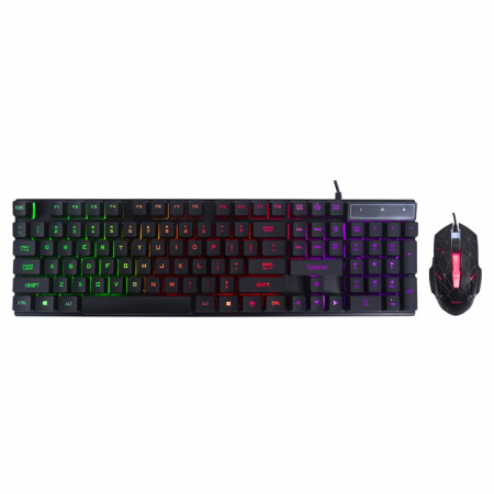 KIT Gaming Tastatura si Mouse Spacer SP-GK-01 cu fir, USB, tastatura RGB rainbow + mouse optic 7 culori, black [1]