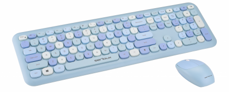 Mouse - Kit tastatura + mouse Serioux Colourful 9920BL, wireless 2.4GHz, US layout, multimedia, mouse optic 1200dpi, USB, nano receiver, albastru