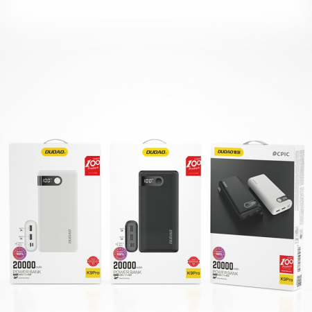 Powerbank Dudao 20000 mAh 2x USB / USB tip C / micro USB 2 A cu ecran LED alb (K9Pro-05) [3]