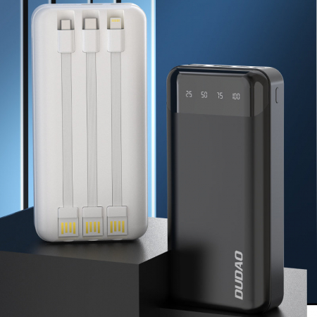 Powerbank Dudao cu 3 cabluri incorporate 20000mAh USB Type C + micro USB + Lightning white (Dudao K6Pro +) [1]