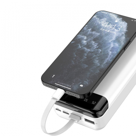 Powerbank Dudao cu 3 cabluri incorporate 20000mAh USB Type C + micro USB + Lightning white (Dudao K6Pro +) [4]