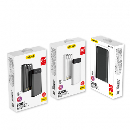 Powerbank Dudao cu 3 cabluri incorporate 20000mAh USB Type C + micro USB + Lightning white (Dudao K6Pro +) [5]