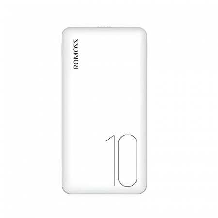 Baterie externă - Powerbank Romoss PSP10 10000mAh, Încărcare Rapidă, USB-C & MicroUSB, Design Compact – Alb