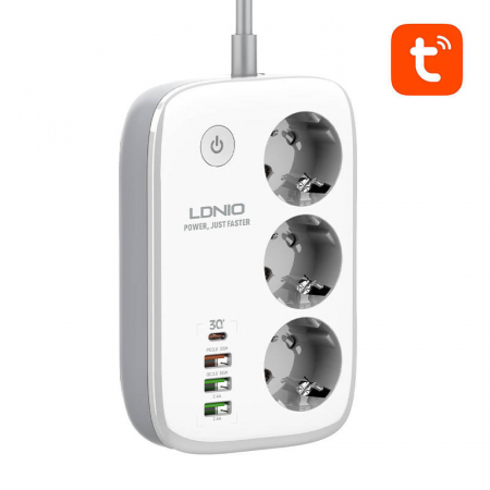 Prelungitor Smart Wi-Fi LDNIO SEW3452, Control prin Tuya, 3 Prize + 4 USB, Compatibil Alexa & Google Home – Alb [1]