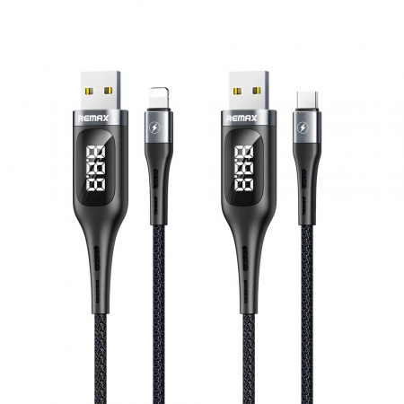 Remax Intelligent Digital Data USB - Lightning Cable overcharge protection programmable timer 2,1 A 1,2 m black (RC-096i black) [2]