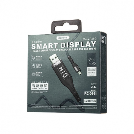 Remax Intelligent Digital Data USB - Lightning Cable overcharge protection programmable timer 2,1 A 1,2 m black (RC-096i black) [1]
