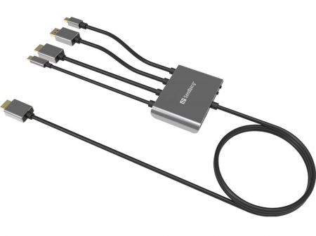Dispozitive de afișare - Adaptor Sandberg All‑In‑1 Display Hub – HDMI, USB-C, DisplayPort, Mini DP, 4K@60Hz, cablu 2m inclus, ideal pentru conferințe și birouri