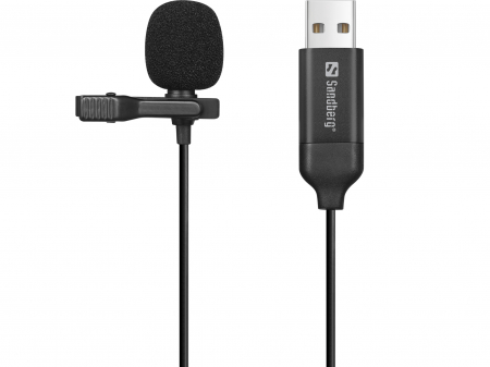 Microfoane - Microfon USB cu clip Sandberg Streamer, calitate audio clară pentru streaming și întâlniri online, microfon lavalier omnidirecțional cu cablu de 3m,