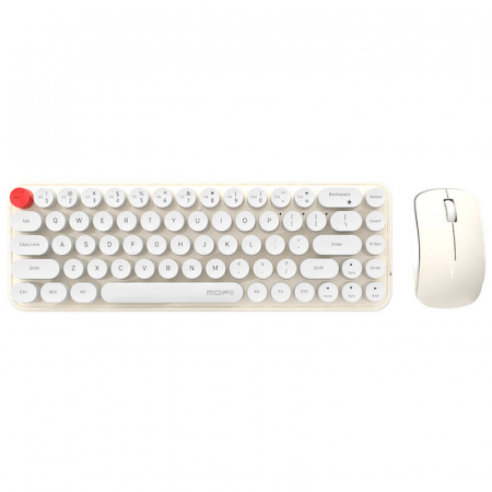 Mouse - Set tastatură și mouse wireless MOFII Bean 2.4G – Design retro, White-Beige, ergonomie & stil