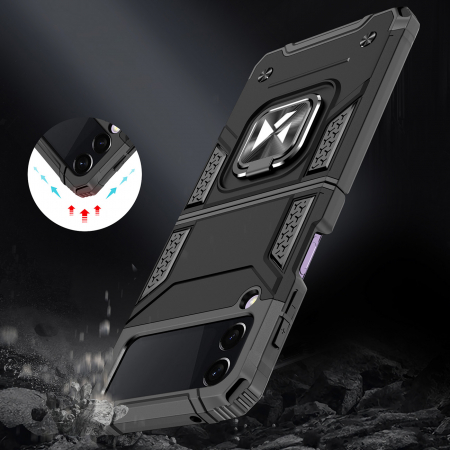 Husa Wozinsky Ring Armor pentru husa blindata Samsung Galaxy Z Flip 4 suport magnetic inel aur roz [2]
