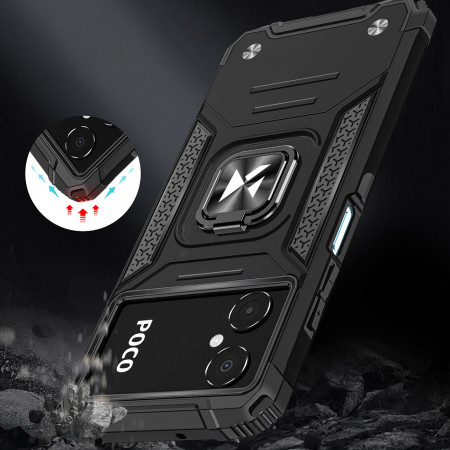 Husa Wozinsky Ring Armor pentru husa blindata Xiaomi Poco C40 suport magnetic inel negru [5]