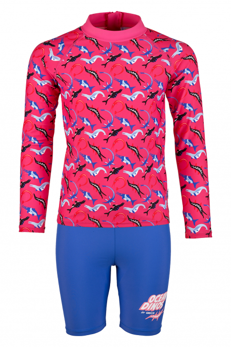 Costum baie copii 2 piese, Ocean Dinos, protectie UV 50+, roz/albastru, 152 cm [2]
