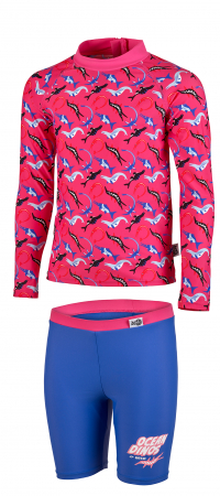 Costume pentru inot - Costum de inot, Copii, 2 piese, Ocean Dinos, protectie UV 50+, 80 cm, Roz/Albastru