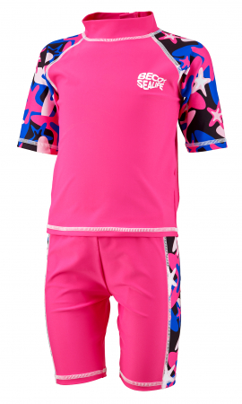 Costume pentru inot - Costum baie copii 2 piese, protectie UV 50+, roz, 80 cm
