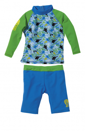 Costume inot pentru copii - Costum baie copii 2 piese, Sunshine, protectie UV 50+, albastru/verde, 80 cm
