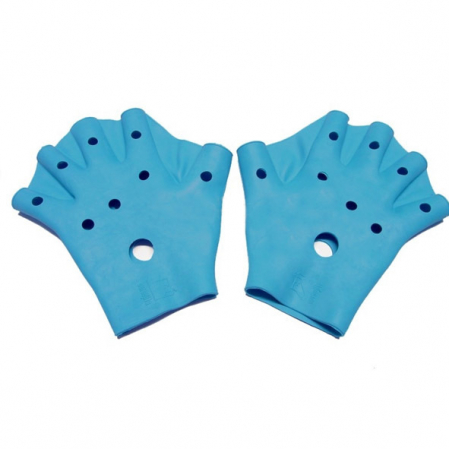 Palmare de inot - Palmare de inot din cauciuc cu perforatii, S, 14 cm x 15 cm, Albastru