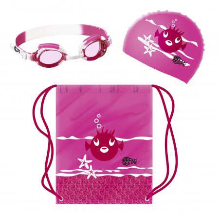Accesorii de inot - Set inot copii ,casca+ ochelari +saculet echipament, roz