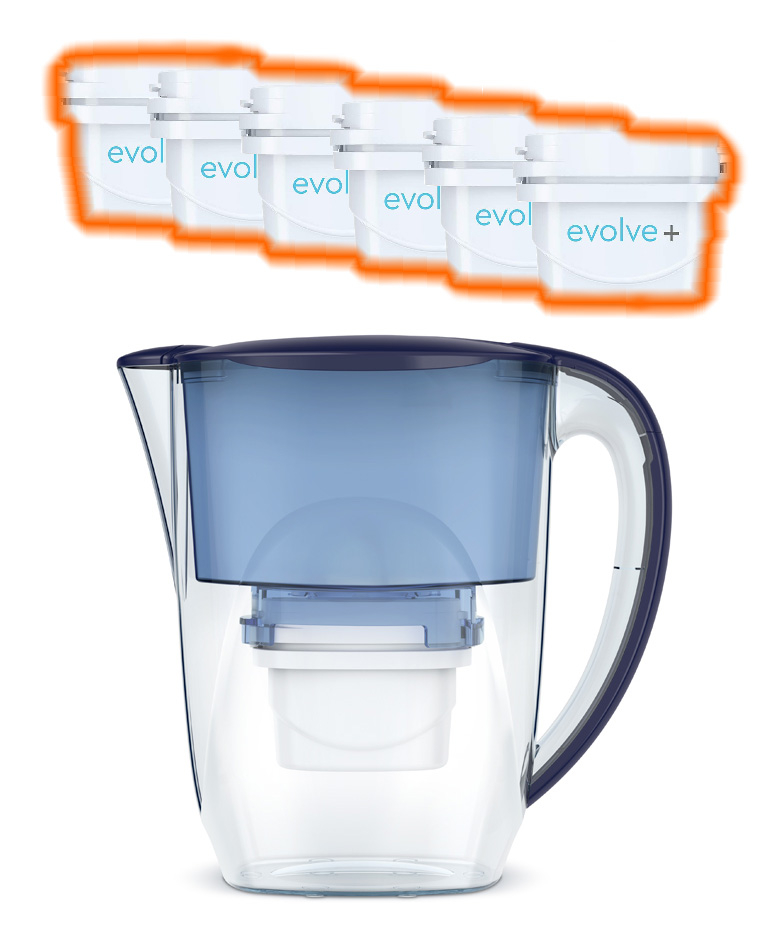 6 filtre de apa Evolve + Cana filtranta Aqua Optima Oria, albastru, 2,8 litri [1]