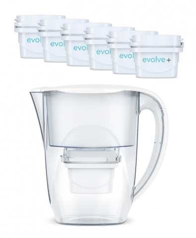 Căni filtrante de apă - 6 filtre de apa Evolve + Cana filtranta Aqua Optima Oria, alb, 2,8 litri