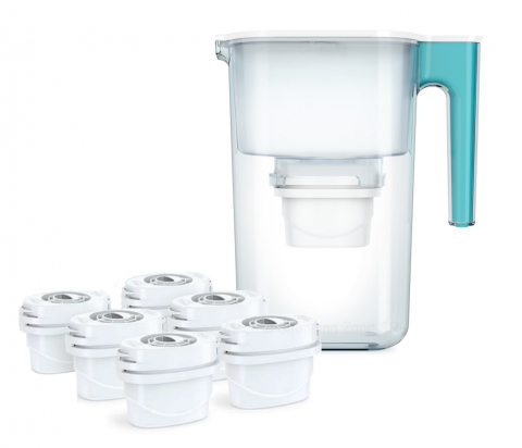 Căni filtrante de apă - 6 filtre Evolve + Cana filtranta de apa Aqua Optima Perfect Pour, albastru, 3,6 litri