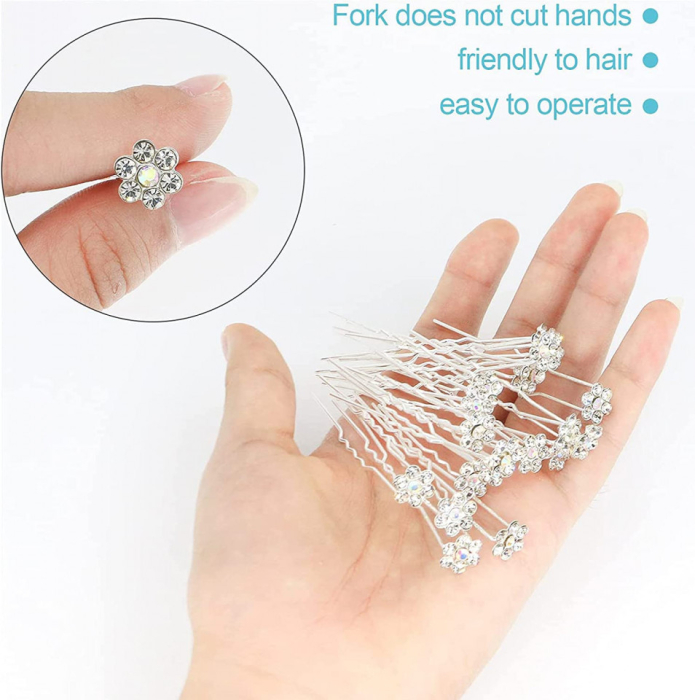 Ace coafor pentru nunta mireasa cu flori din cristale set 20buc [2]
