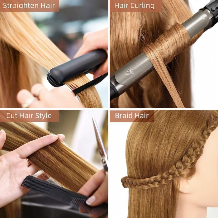 Cap de practica manechin cu par natural 100%, blond, se poate ondula si folosi placa, 55-60cm [7]