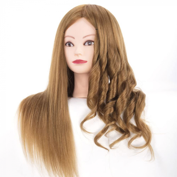 Cap de practica manechin cu par natural 100%, blond, se poate ondula si folosi placa, 55-60cm [9]
